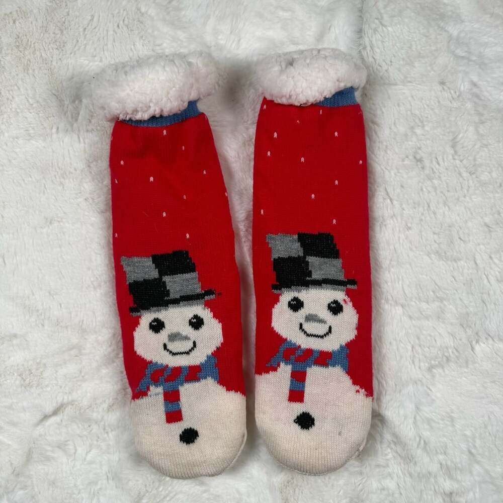 Holiday Fuzzy Slipper Socks Snowman Sherpa Lined